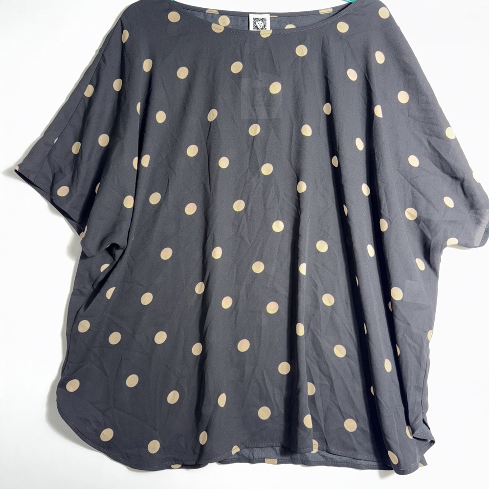 NWT Women's Anne Klein Black‎ Polka Dots Short Sleeve Top Size 2XL